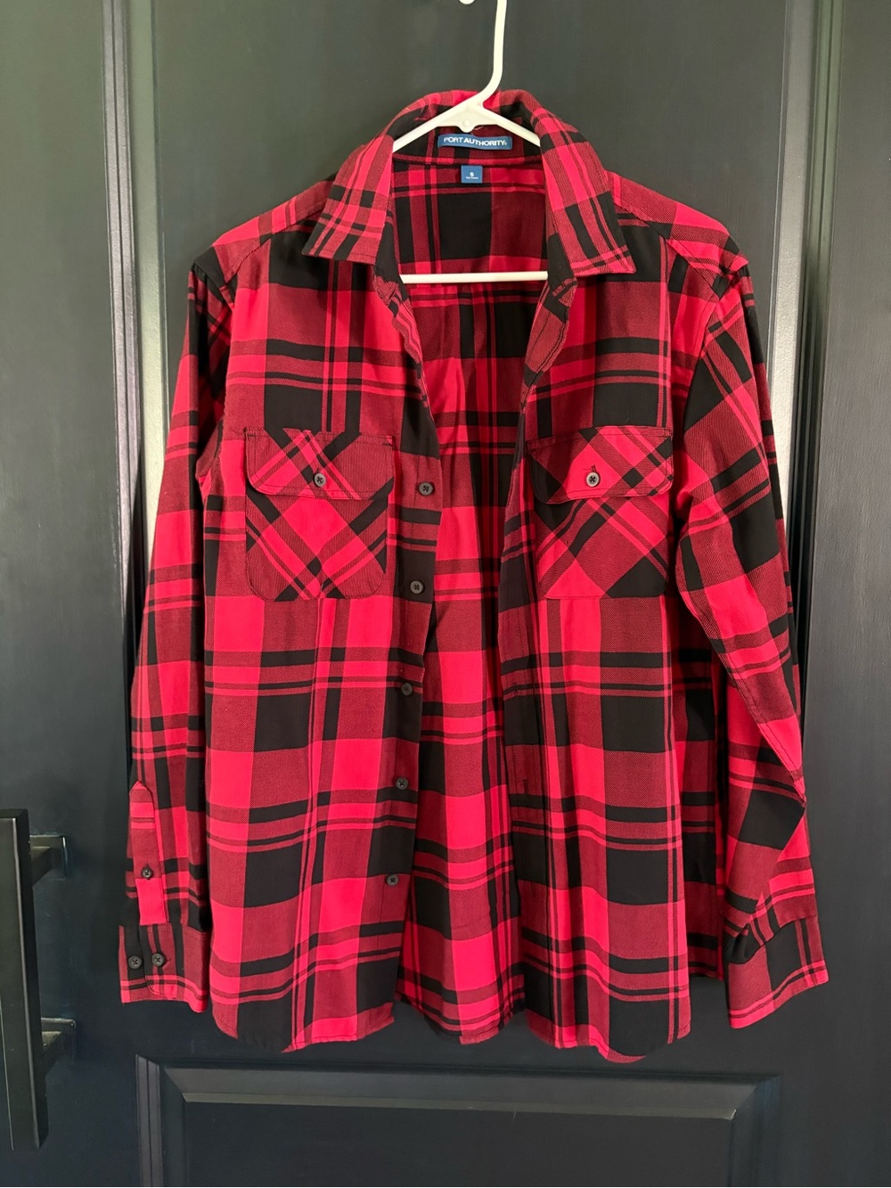 Port Authority Red and Black Plaid Button-Down Shirt - Men